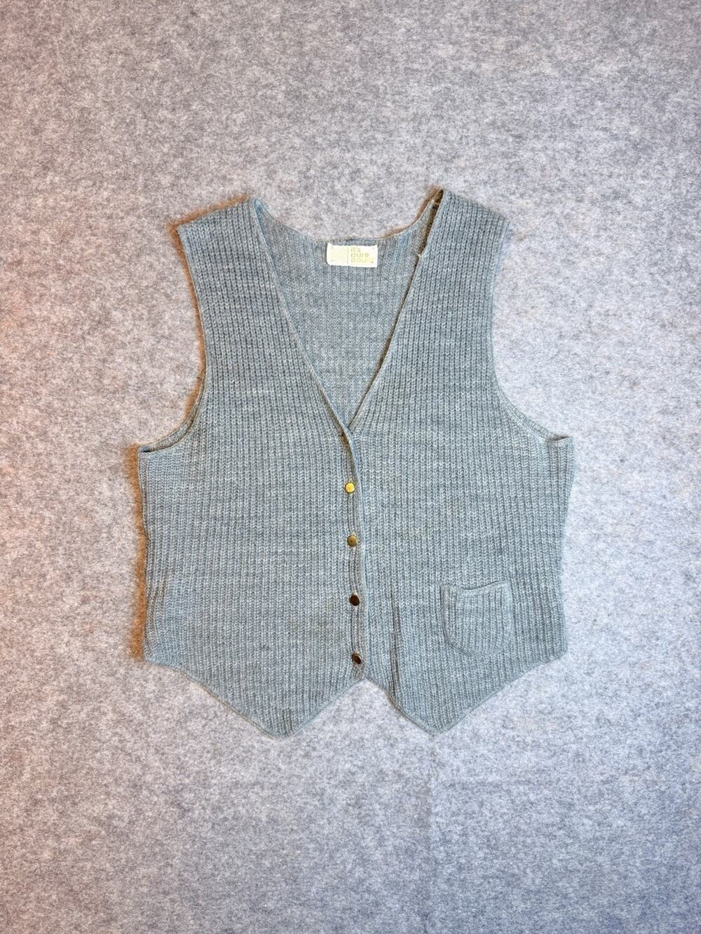 Vintage Womens Vest Its Pure Gould Gimbels 70s 80s Union Made in USA Grey One Sz